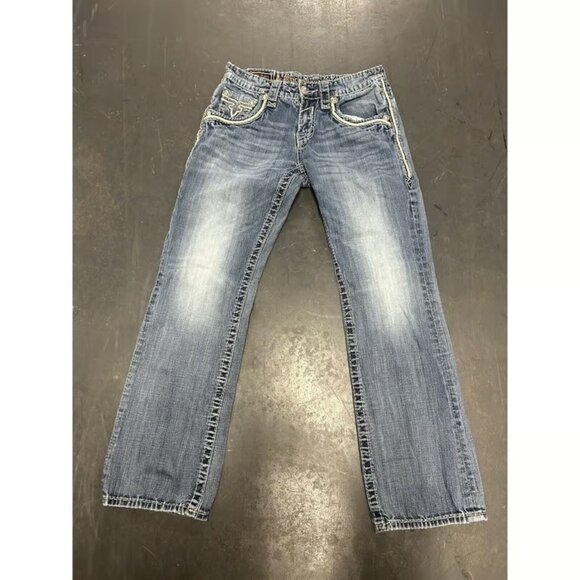 Rock Revival Joshua Relaxed Straight Studded Blue Jeans - Picture 1 of 4